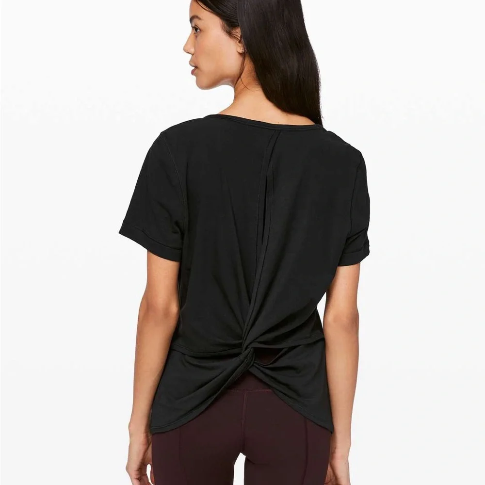 LULULEMON Black “Find Your Twist” Back Twist Short Sleeve Shirt - Picture 1 of 11